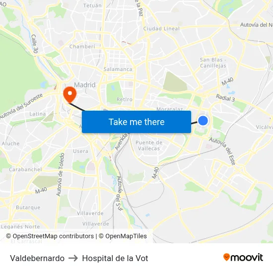 Valdebernardo to Hospital de la Vot map