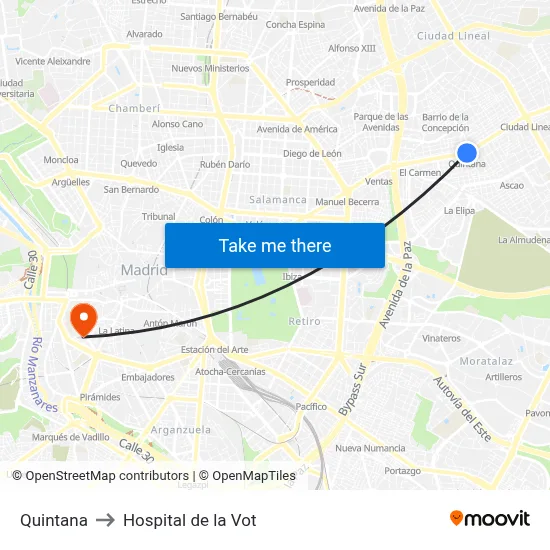 Quintana to Hospital de la Vot map