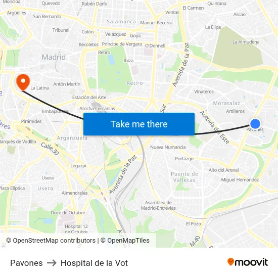 Pavones to Hospital de la Vot map