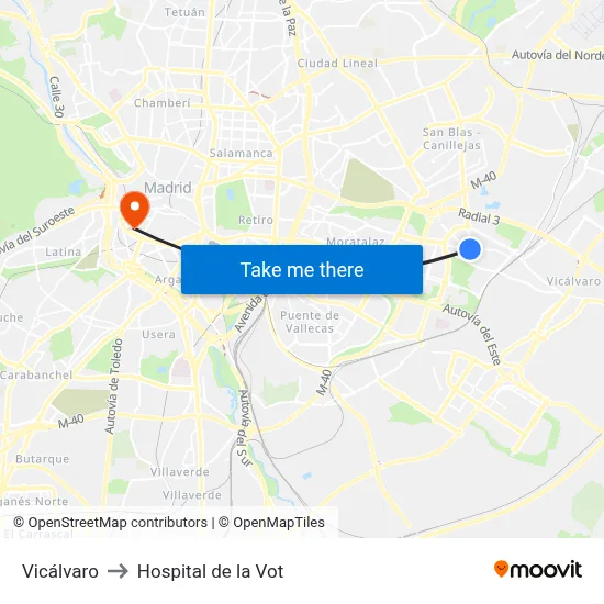 Vicálvaro to Hospital de la Vot map