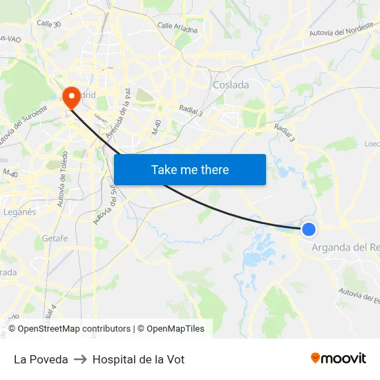 La Poveda to Hospital de la Vot map