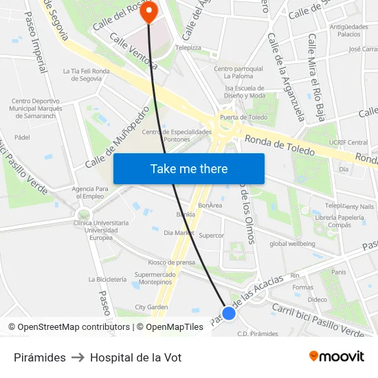 Pirámides to Hospital de la Vot map