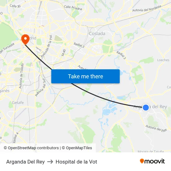 Arganda Del Rey to Hospital de la Vot map