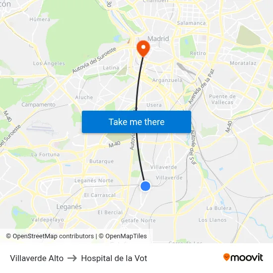 Villaverde Alto to Hospital de la Vot map