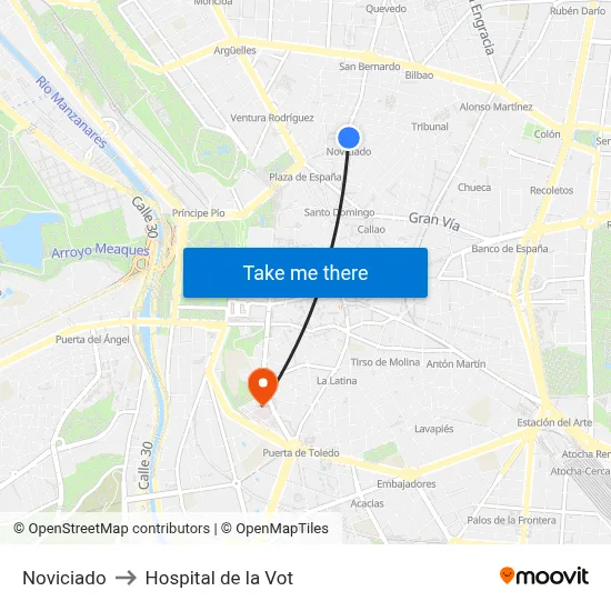 Noviciado to Hospital de la Vot map