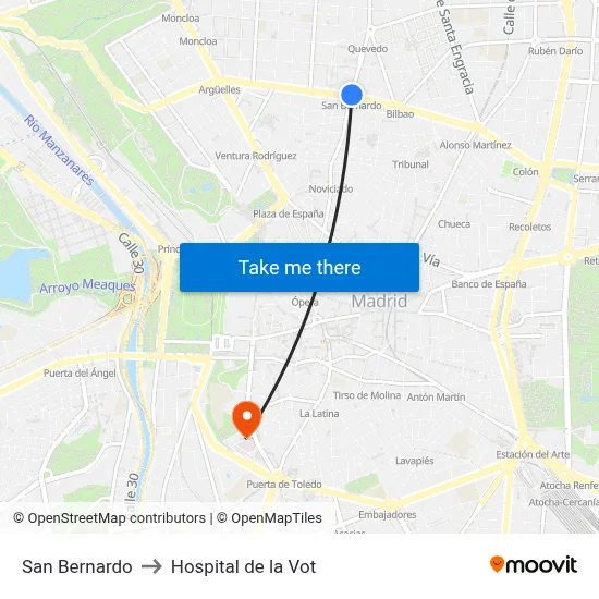 San Bernardo to Hospital de la Vot map