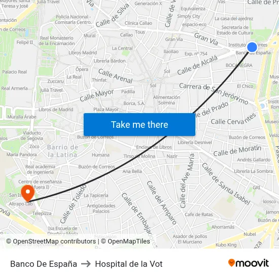 Banco De España to Hospital de la Vot map
