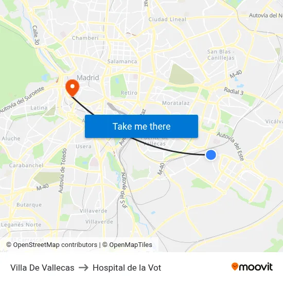 Villa De Vallecas to Hospital de la Vot map