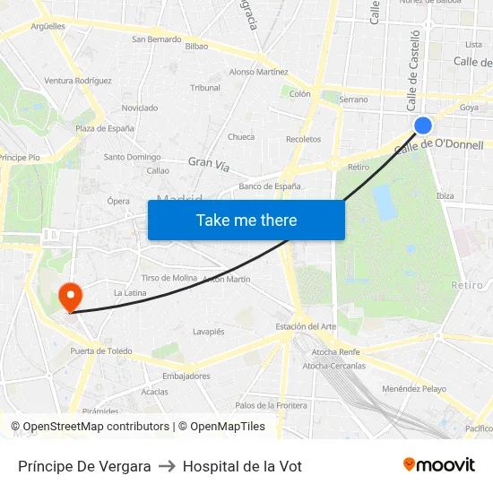 Príncipe De Vergara to Hospital de la Vot map