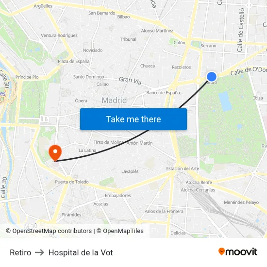 Retiro to Hospital de la Vot map