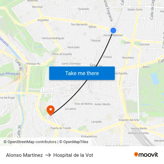 Alonso Martínez to Hospital de la Vot map