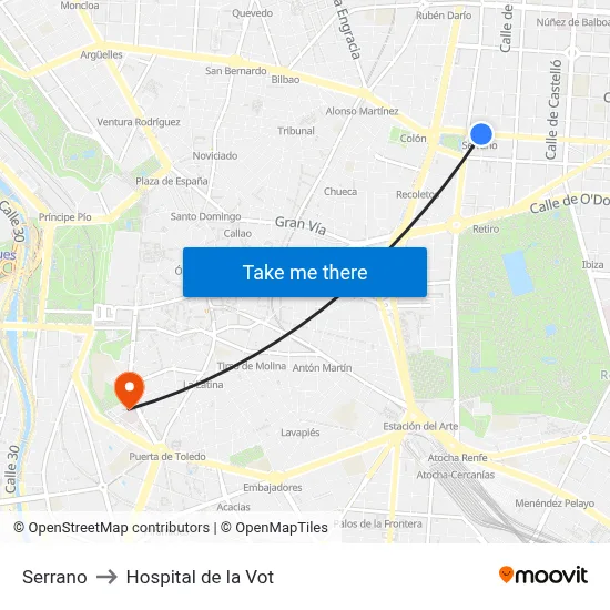 Serrano to Hospital de la Vot map