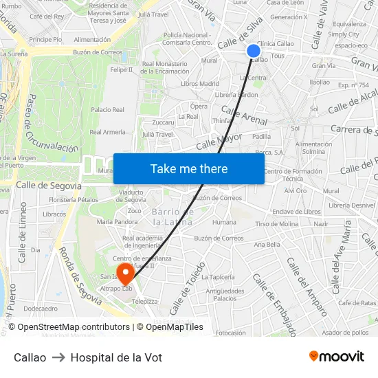 Callao to Hospital de la Vot map