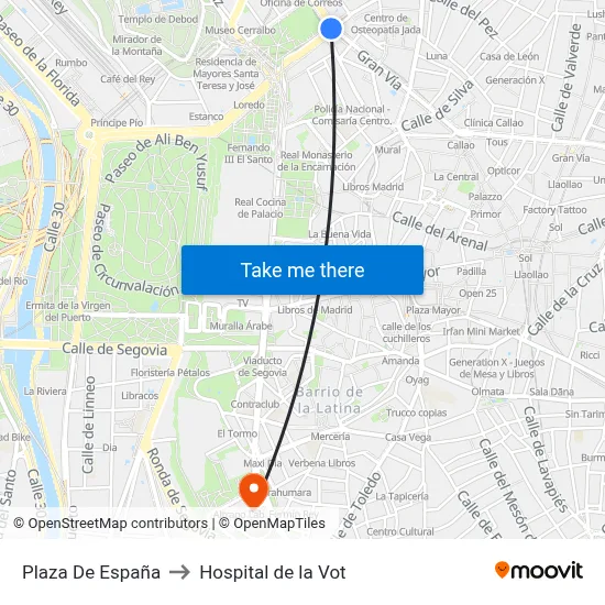 Plaza De España to Hospital de la Vot map