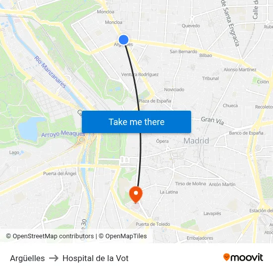Argüelles to Hospital de la Vot map