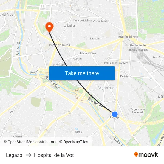 Legazpi to Hospital de la Vot map