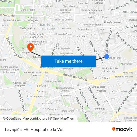 Lavapiés to Hospital de la Vot map