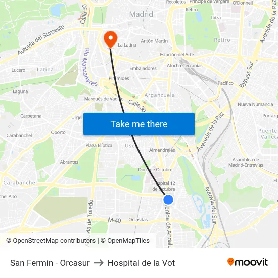 San Fermín - Orcasur to Hospital de la Vot map