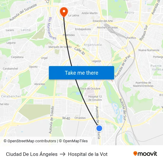Ciudad De Los Ángeles to Hospital de la Vot map