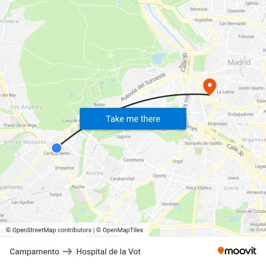 Campamento to Hospital de la Vot map
