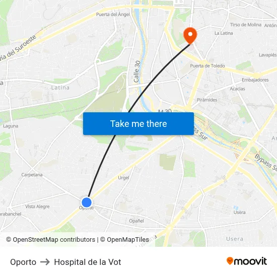 Oporto to Hospital de la Vot map