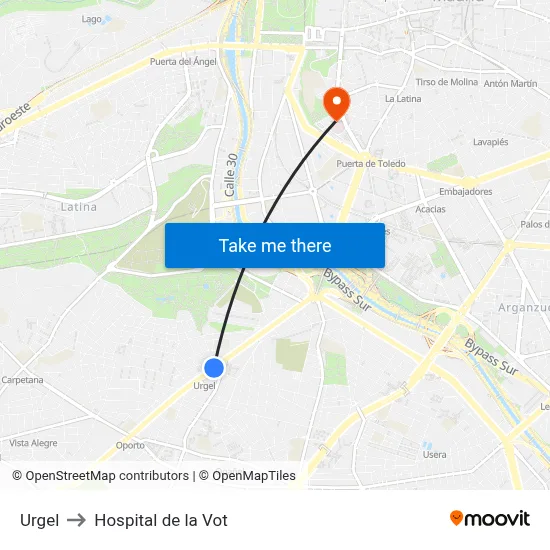 Urgel to Hospital de la Vot map