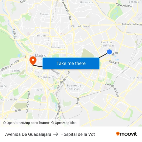 Avenida De Guadalajara to Hospital de la Vot map