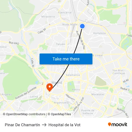 Pinar De Chamartín to Hospital de la Vot map