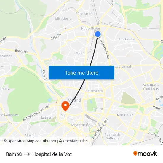 Bambú to Hospital de la Vot map