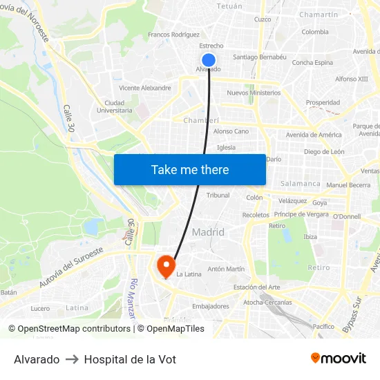 Alvarado to Hospital de la Vot map