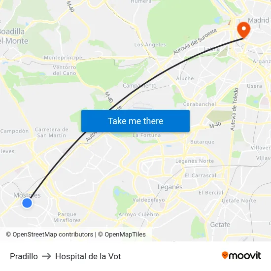 Pradillo to Hospital de la Vot map