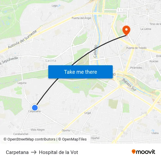 Carpetana to Hospital de la Vot map