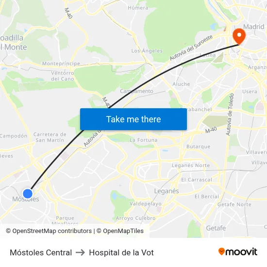 Móstoles Central to Hospital de la Vot map