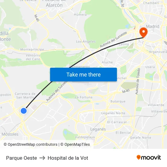 Parque Oeste to Hospital de la Vot map