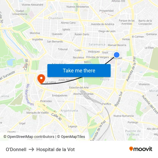 O'Donnell to Hospital de la Vot map
