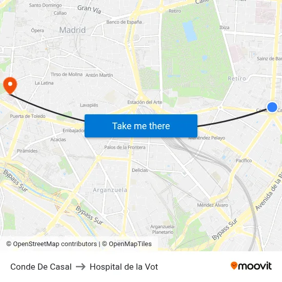 Conde De Casal to Hospital de la Vot map