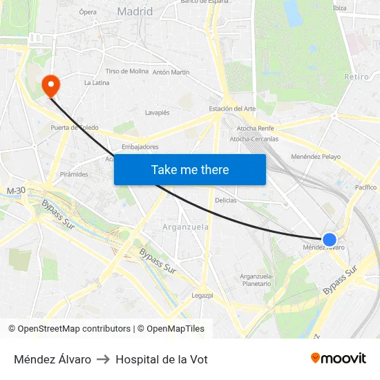 Méndez Álvaro to Hospital de la Vot map