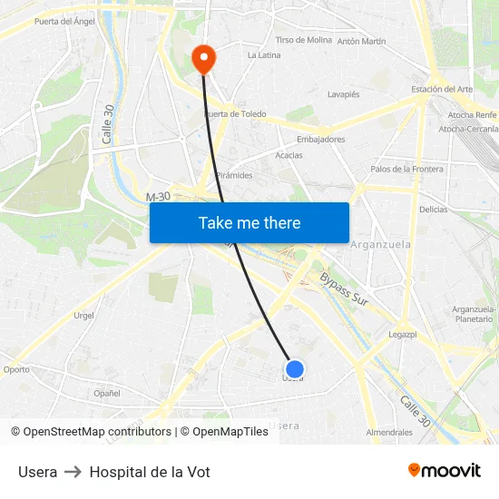 Usera to Hospital de la Vot map