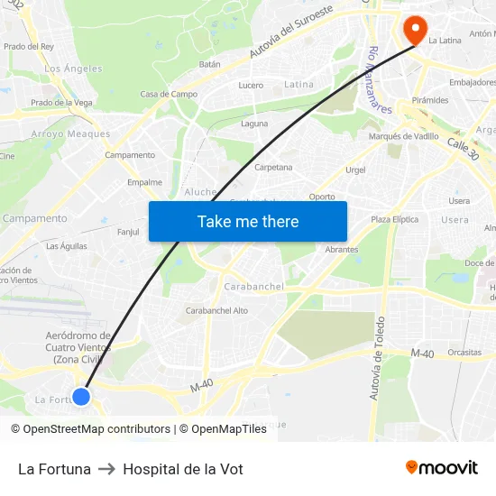 La Fortuna to Hospital de la Vot map