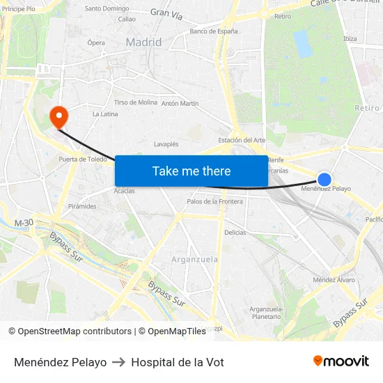 Menéndez Pelayo to Hospital de la Vot map
