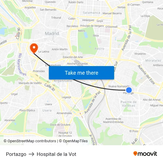 Portazgo to Hospital de la Vot map