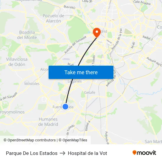 Parque De Los Estados to Hospital de la Vot map