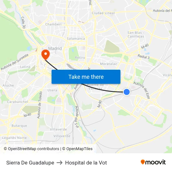 Sierra De Guadalupe to Hospital de la Vot map
