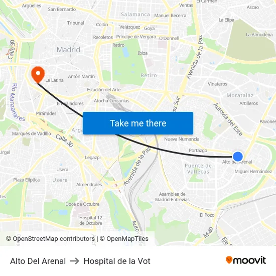 Alto Del Arenal to Hospital de la Vot map