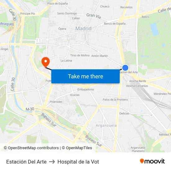 Estación Del Arte to Hospital de la Vot map