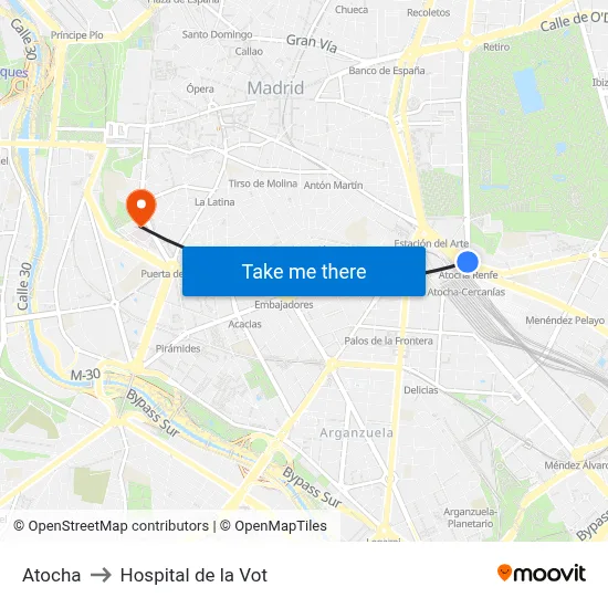 Atocha to Hospital de la Vot map