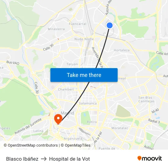 Blasco Ibáñez to Hospital de la Vot map