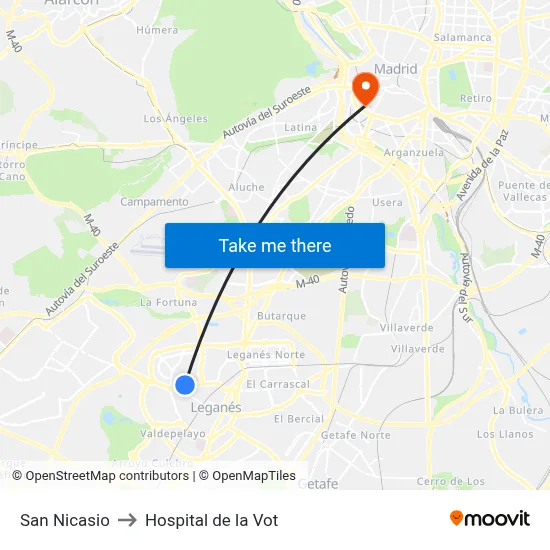 San Nicasio to Hospital de la Vot map