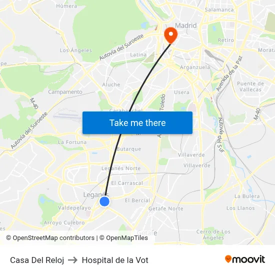Casa Del Reloj to Hospital de la Vot map