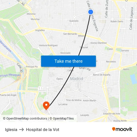 Iglesia to Hospital de la Vot map
